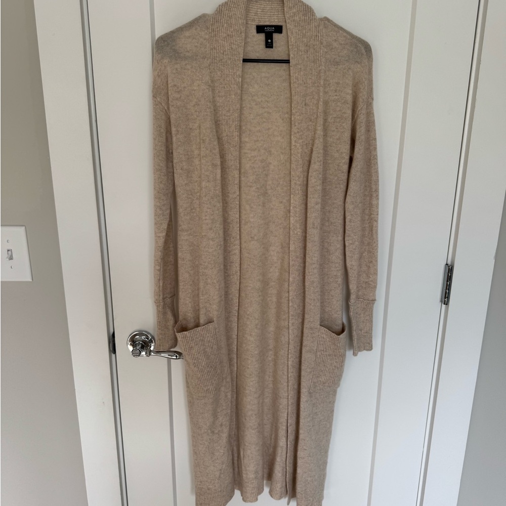 Cozy Beige Long Cardigan Sweater Size Small